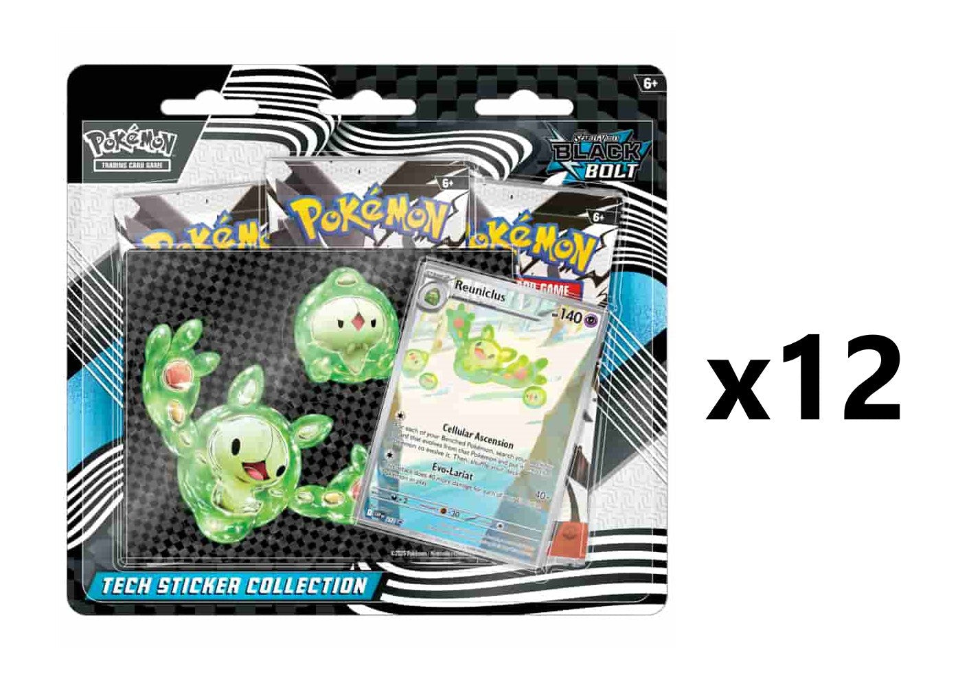 Pokemon Black Bolt SV10.5 3-Pack Tech Sticker Collection [x12] Case